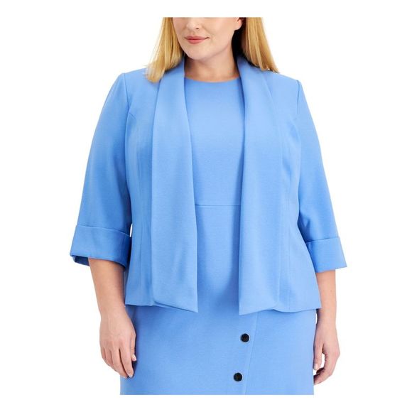KASPER Jackets & Blazers - KASPER Womens Light Blue Open Front Pads Shawl Collar Blazer Jacket Plus 1X